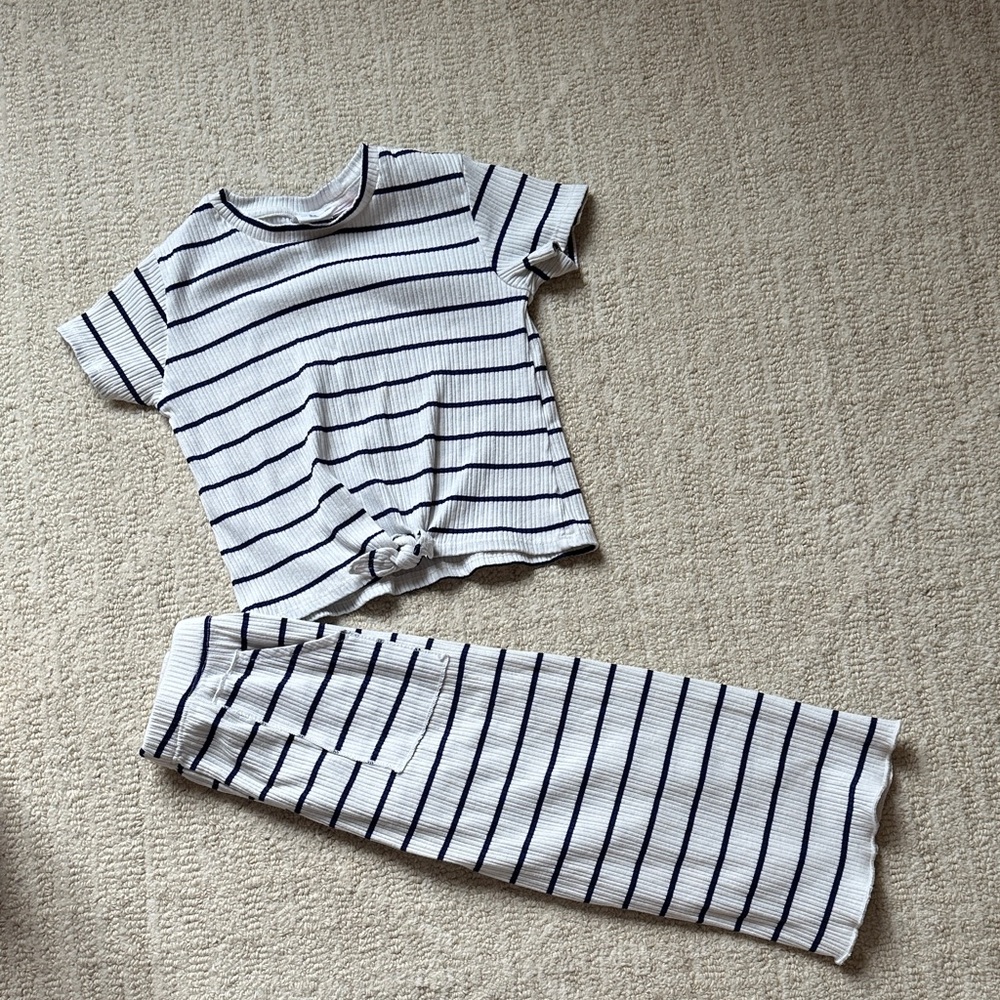 Zara ribbed set stripe white navy